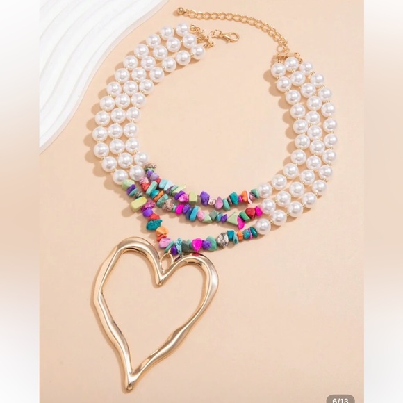 New Multicolor Pearl Heart Necklace - Picture 4 of 5